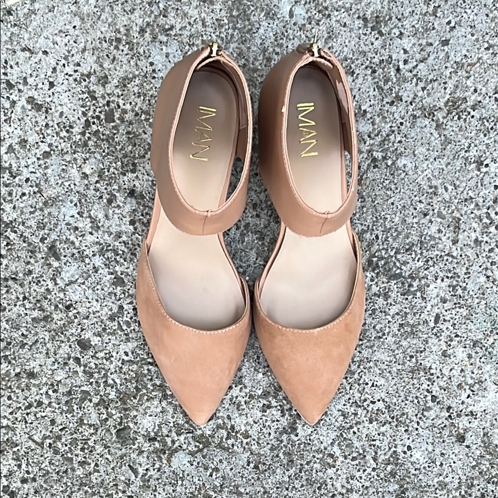 IMAN Tan Heels with Sophisticated Ankle Strap